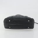 CHANEL Choco Bar Line Hand Bag Leather Black Silver CC Auth bs36617-5