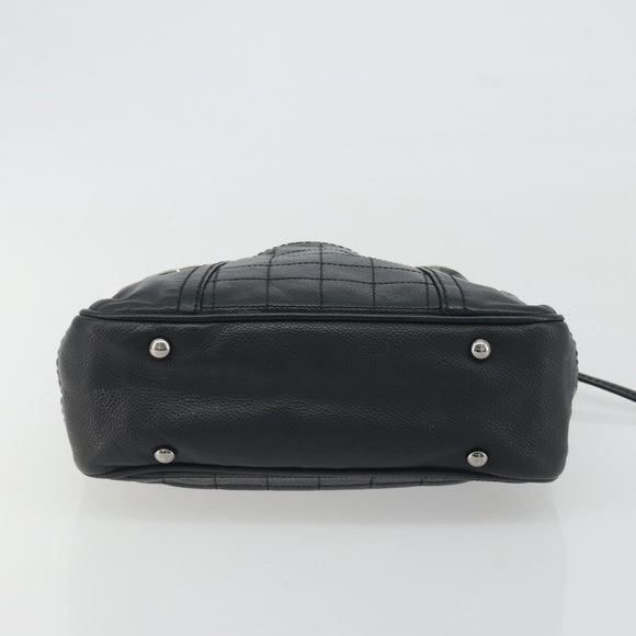 CHANEL Choco Bar Line Hand Bag Leather Black Silver CC Auth bs36617