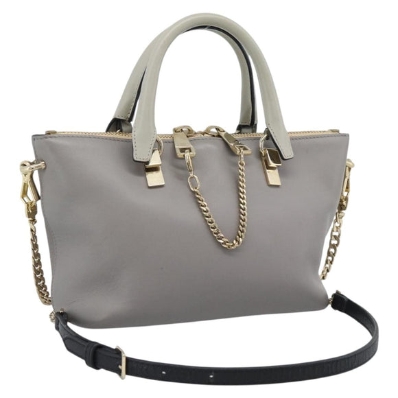 Chloe Hand Bag Leather 2way Gray Gold Auth bs36618A