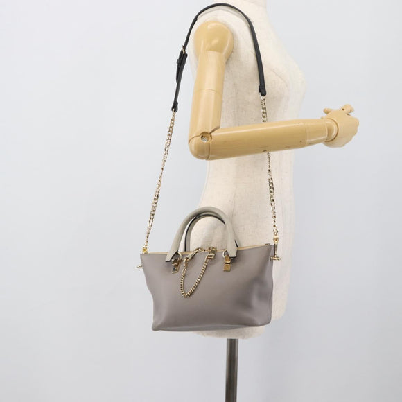 Chloe Hand Bag Leather 2way Gray Gold Auth bs36618A