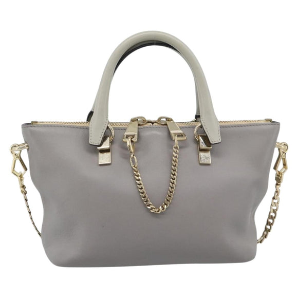 Chloe Hand Bag Leather 2way Gray Gold Auth bs36618A