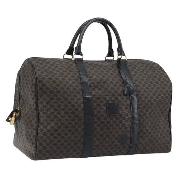 CELINE Macadam Canvas Boston Bag PVC Leather Black Gold Auth bs36619A
