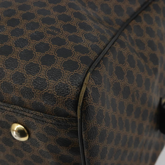 CELINE Macadam Canvas Boston Bag PVC Leather Black Gold Auth bs36619A