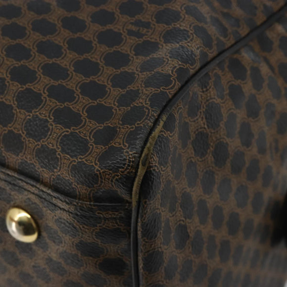 CELINE Macadam Canvas Boston Bag PVC Leather Black Gold Auth bs36619A