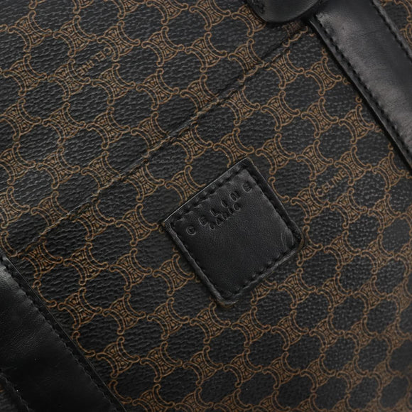 CELINE Macadam Canvas Boston Bag PVC Leather Black Gold Auth bs36619A