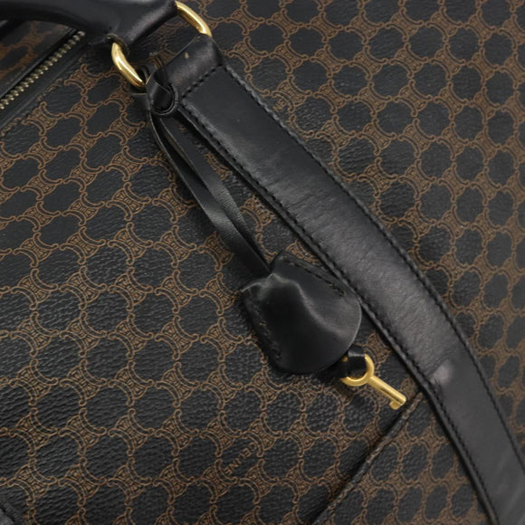 CELINE Macadam Canvas Boston Bag PVC Leather Black Gold Auth bs36619A