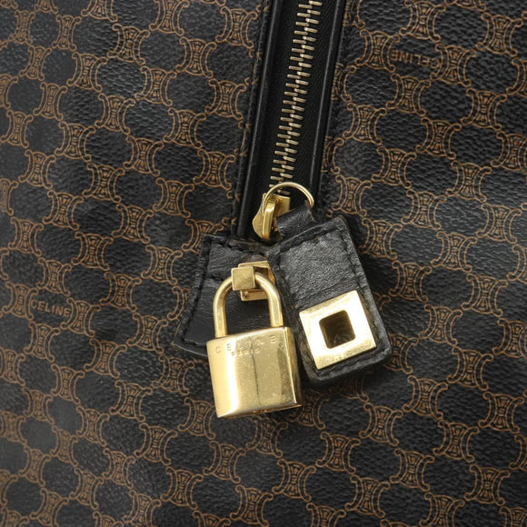 CELINE Macadam Canvas Boston Bag PVC Leather Black Gold Auth bs36619A