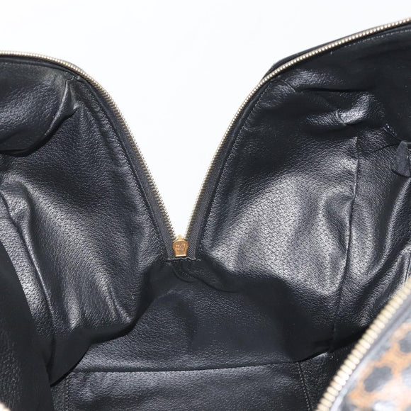 CELINE Macadam Canvas Boston Bag PVC Leather Black Gold Auth bs36619A