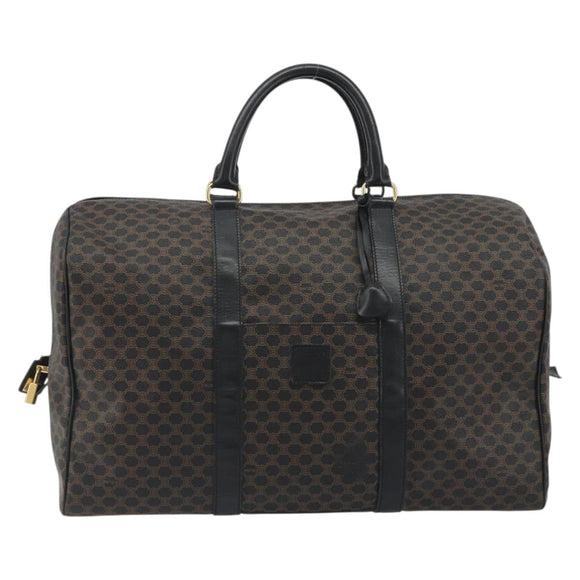 CELINE Macadam Canvas Boston Bag PVC Leather Black Gold Auth bs36619A