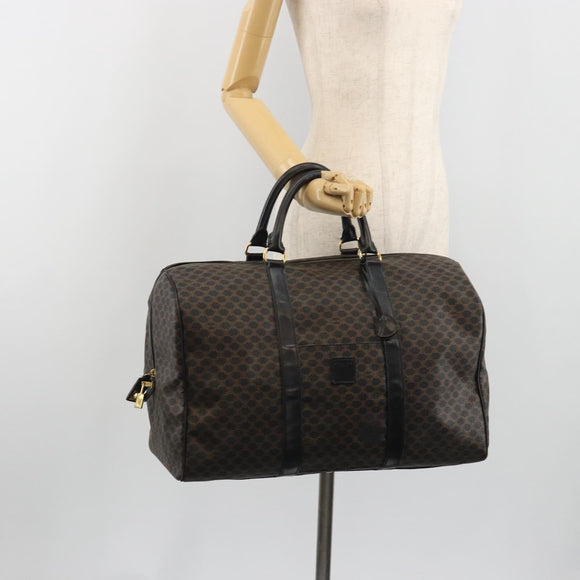 CELINE Macadam Canvas Boston Bag PVC Leather Black Gold Auth bs36619A