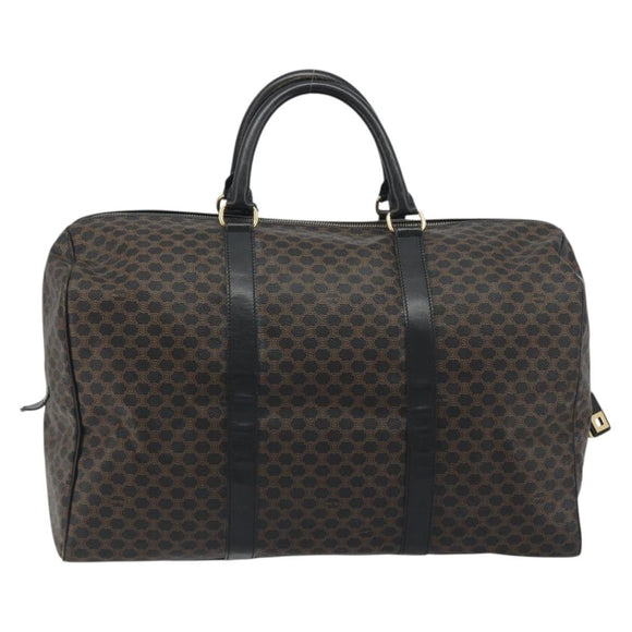 CELINE Macadam Canvas Boston Bag PVC Leather Black Gold Auth bs36619A