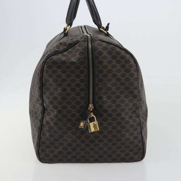 CELINE Macadam Canvas Boston Bag PVC Leather Black Gold Auth bs36619A