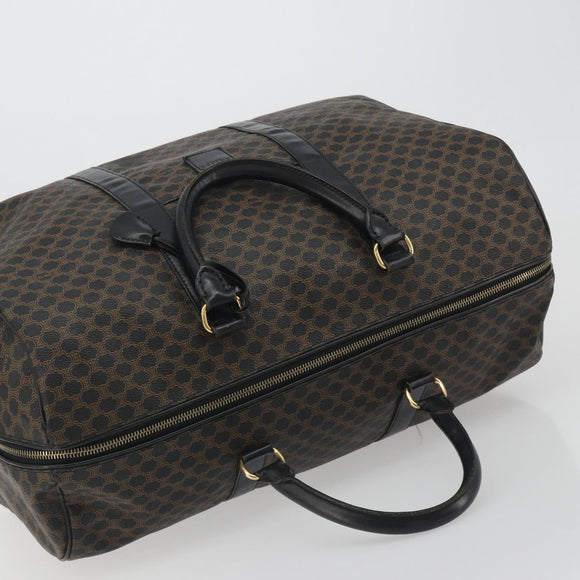 CELINE Macadam Canvas Boston Bag PVC Leather Black Gold Auth bs36619A