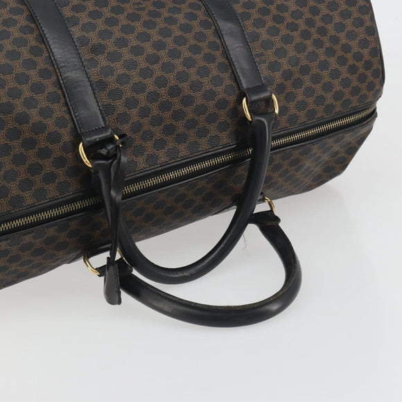 CELINE Macadam Canvas Boston Bag PVC Leather Black Gold Auth bs36619A