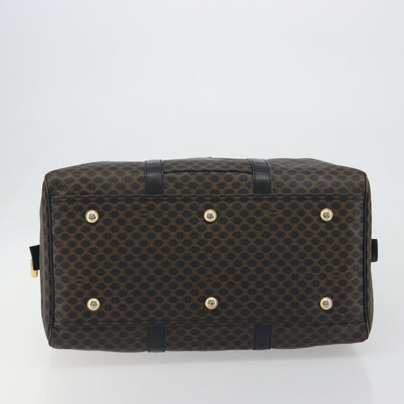 CELINE Macadam Canvas Boston Bag PVC Leather Black Gold Auth bs36619A