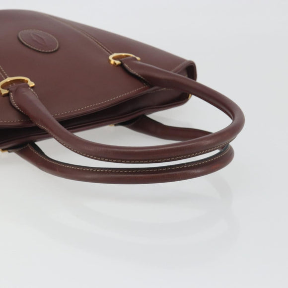 CARTIER Must Line Hand Bag Leather Bordeaux Gold Auth bs36622A