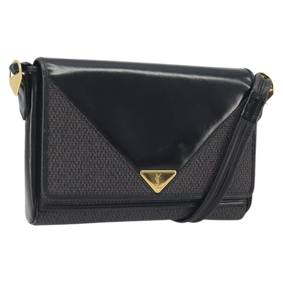 SAINT LAURENT Shoulder Bag PVC Canvas Black Gold Auth bs36624