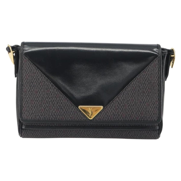 SAINT LAURENT Shoulder Bag PVC Canvas Black Gold Auth bs36624