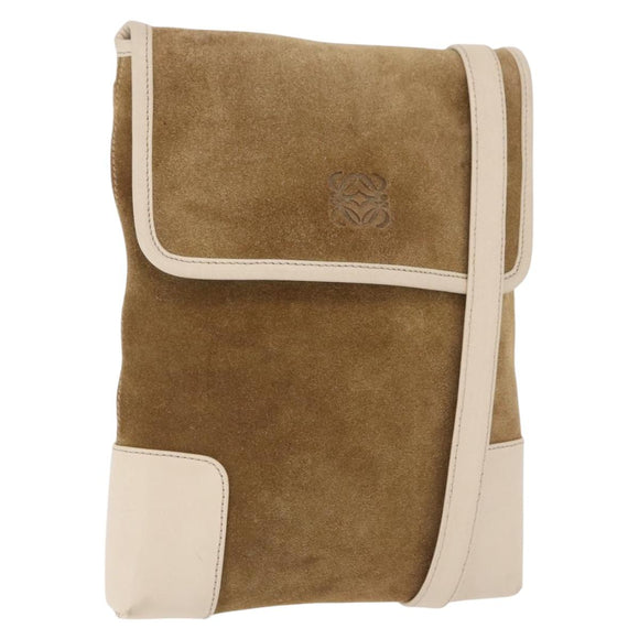 LOEWE Shoulder Bag Suede Brown Gold Auth bs36625