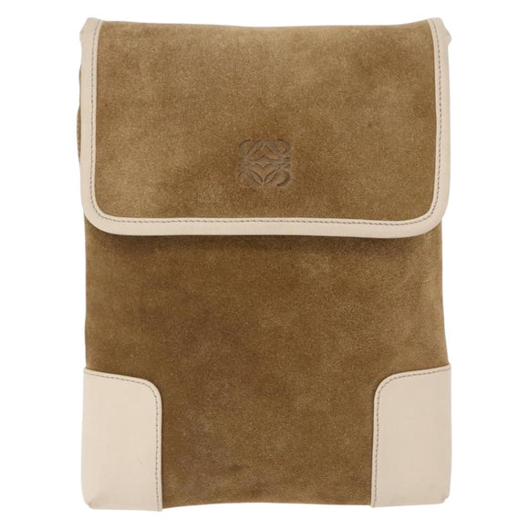 LOEWE Shoulder Bag Suede Brown Gold Auth bs36625