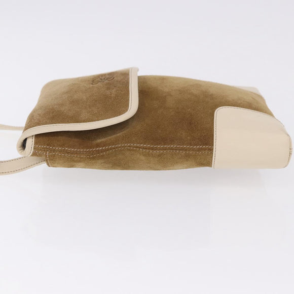 LOEWE Shoulder Bag Suede Brown Gold Auth bs36625