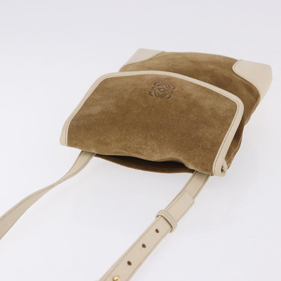 LOEWE Shoulder Bag Suede Brown Gold Auth bs36625
