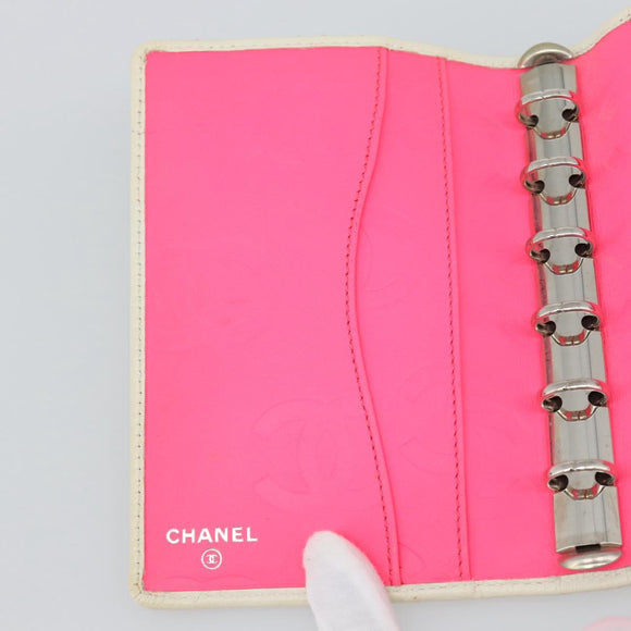 CHANEL Cambon Line Day Planner Cover Leather Black Silver CC Auth bs36631