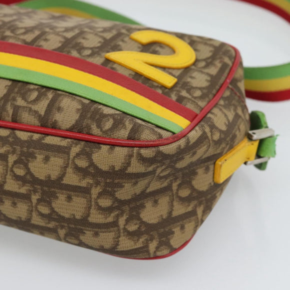 Christian Dior Trotter Canvas Rasta Color Bag PVC Brown Silver Auth bs36632