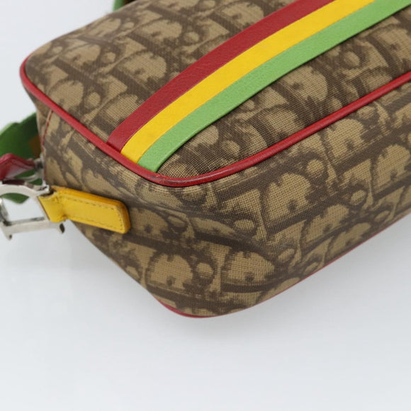 Christian Dior Trotter Canvas Rasta Color Bag PVC Brown Silver Auth bs36632