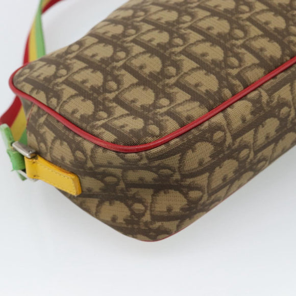 Christian Dior Trotter Canvas Rasta Color Bag PVC Brown Silver Auth bs36632