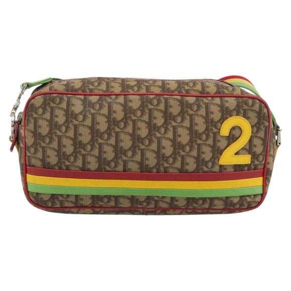 Christian Dior Trotter Canvas Rasta Color Bag PVC Brown Silver Auth bs36632