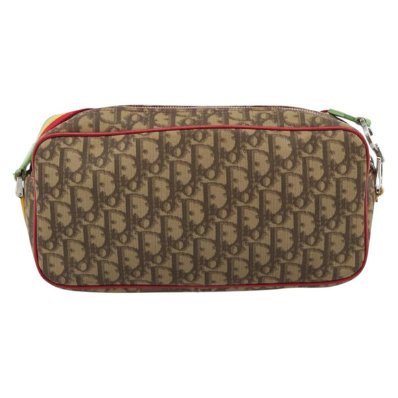 Christian Dior Trotter Canvas Rasta Color Bag PVC Brown Silver Auth bs36632
