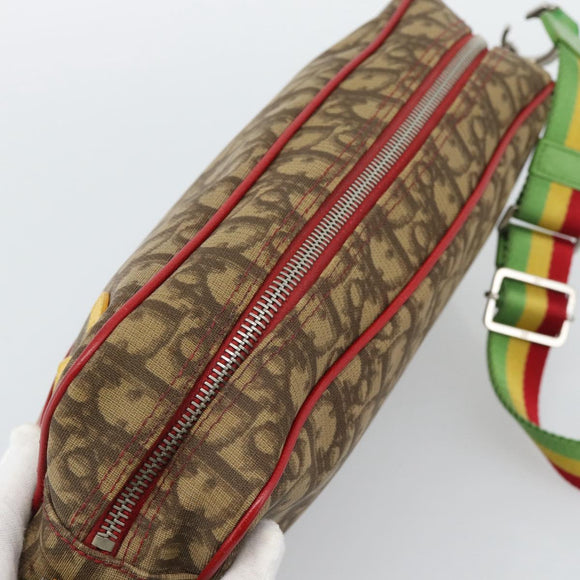 Christian Dior Trotter Canvas Rasta Color Bag PVC Brown Silver Auth bs36632
