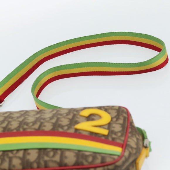 Christian Dior Trotter Canvas Rasta Color Bag PVC Brown Silver Auth bs36632
