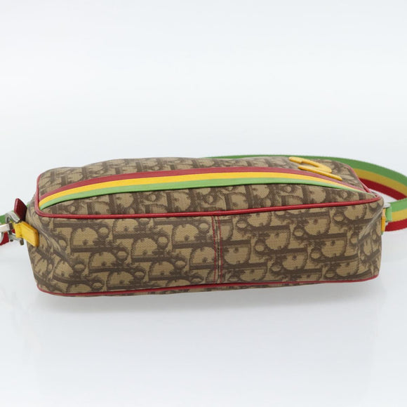 Christian Dior Trotter Canvas Rasta Color Bag PVC Brown Silver Auth bs36632