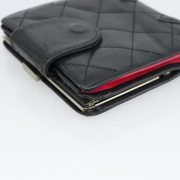 CHANEL Matelasse Cambon Line Wallet Lamb Skin Black CC Auth bs36633