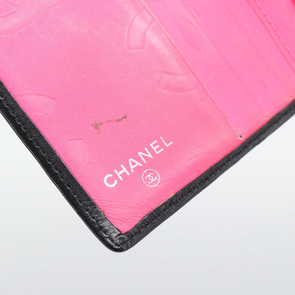 CHANEL Matelasse Cambon Line Wallet Lamb Skin Black CC Auth bs36633