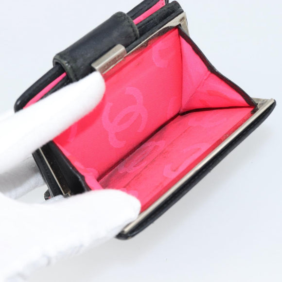 CHANEL Matelasse Cambon Line Wallet Lamb Skin Black CC Auth bs36633