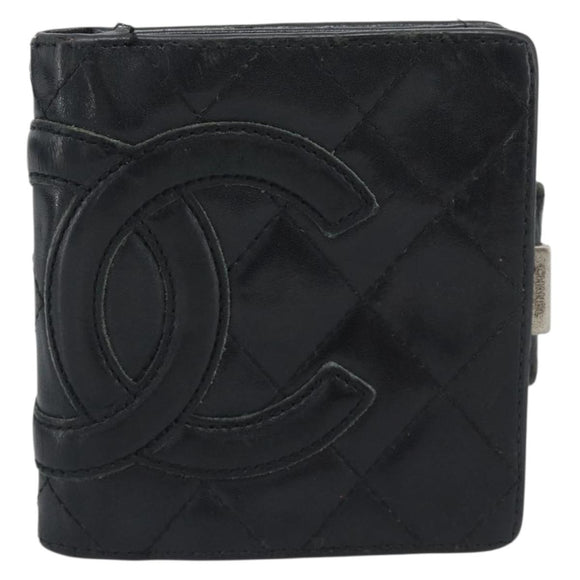 CHANEL Matelasse Cambon Line Wallet Lamb Skin Black CC Auth bs36633