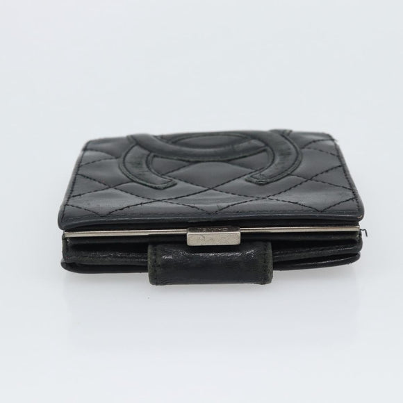 CHANEL Matelasse Cambon Line Wallet Lamb Skin Black CC Auth bs36633