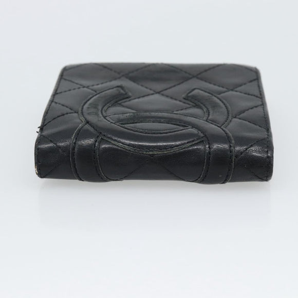 CHANEL Matelasse Cambon Line Wallet Lamb Skin Black CC Auth bs36633