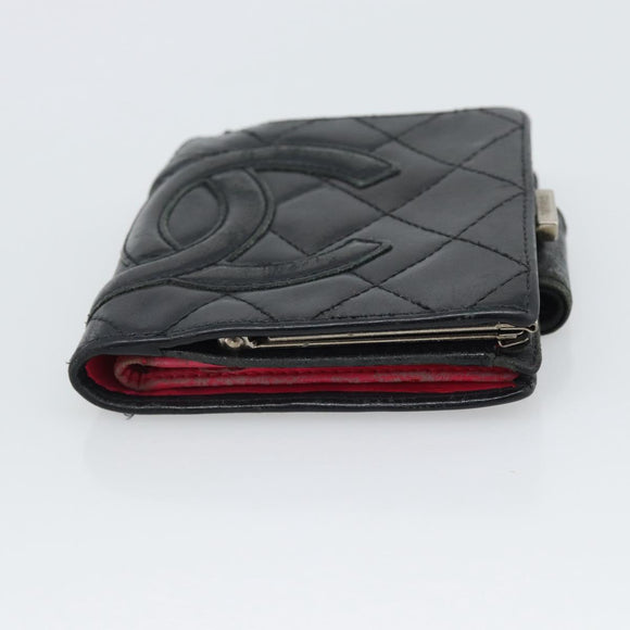 CHANEL Matelasse Cambon Line Wallet Lamb Skin Black CC Auth bs36633