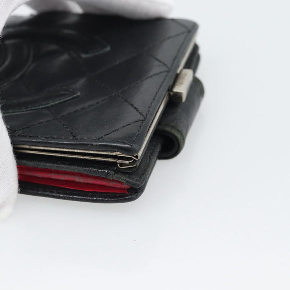 CHANEL Matelasse Cambon Line Wallet Lamb Skin Black CC Auth bs36633