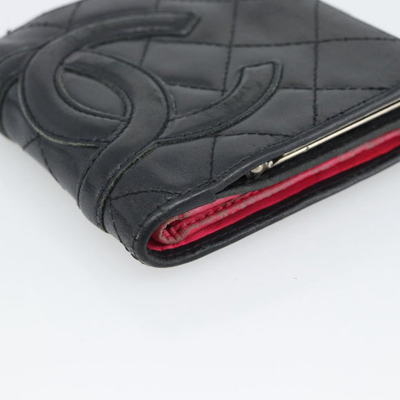 CHANEL Matelasse Cambon Line Wallet Lamb Skin Black CC Auth bs36633