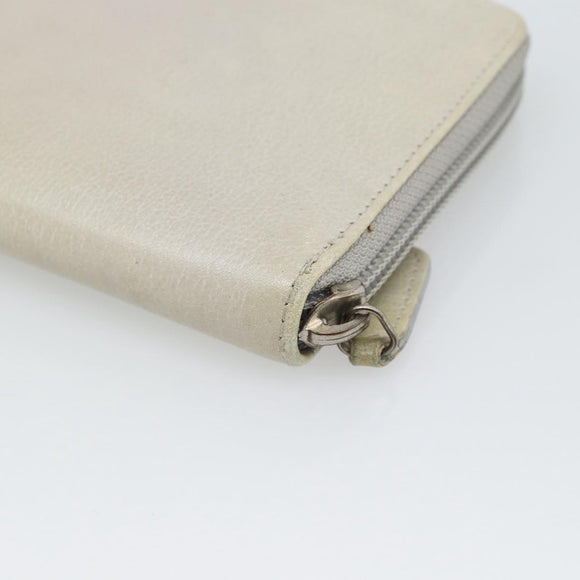 CHANEL Long Wallet Leather Ivory Silver CC Auth bs36634