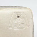 CHANEL Long Wallet Leather Ivory Silver CC Auth bs36634-8