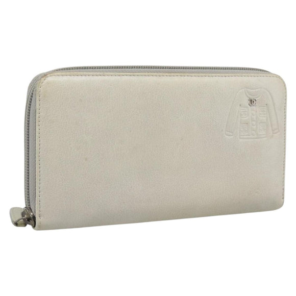 CHANEL Long Wallet Leather Ivory Silver CC Auth bs36634