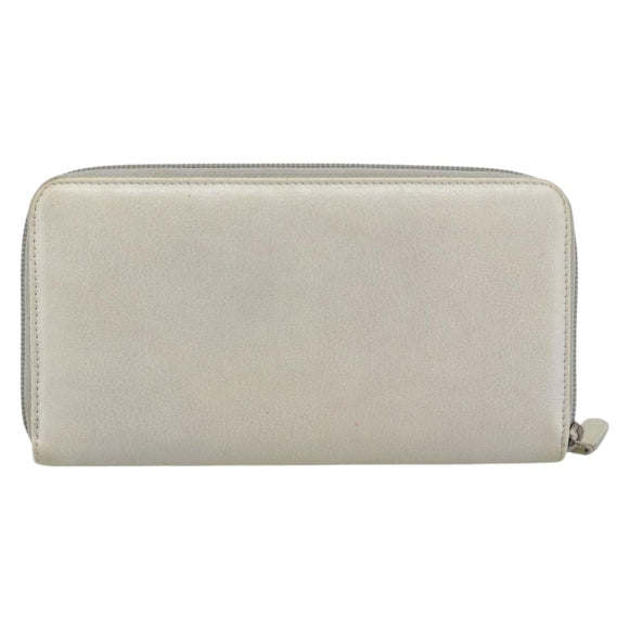 CHANEL Long Wallet Leather Ivory Silver CC Auth bs36634