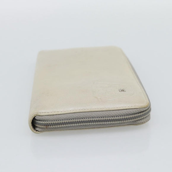 CHANEL Long Wallet Leather Ivory Silver CC Auth bs36634