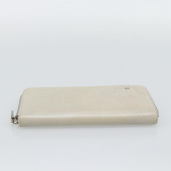 CHANEL Long Wallet Leather Ivory Silver CC Auth bs36634
